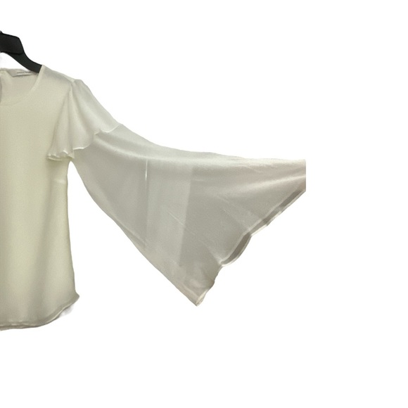 Rebecca Taylor Silk Chiffon Ruffle Blouse Size 4 Ivory Sheer Sleeve Feminine NWT - Picture 3 of 8